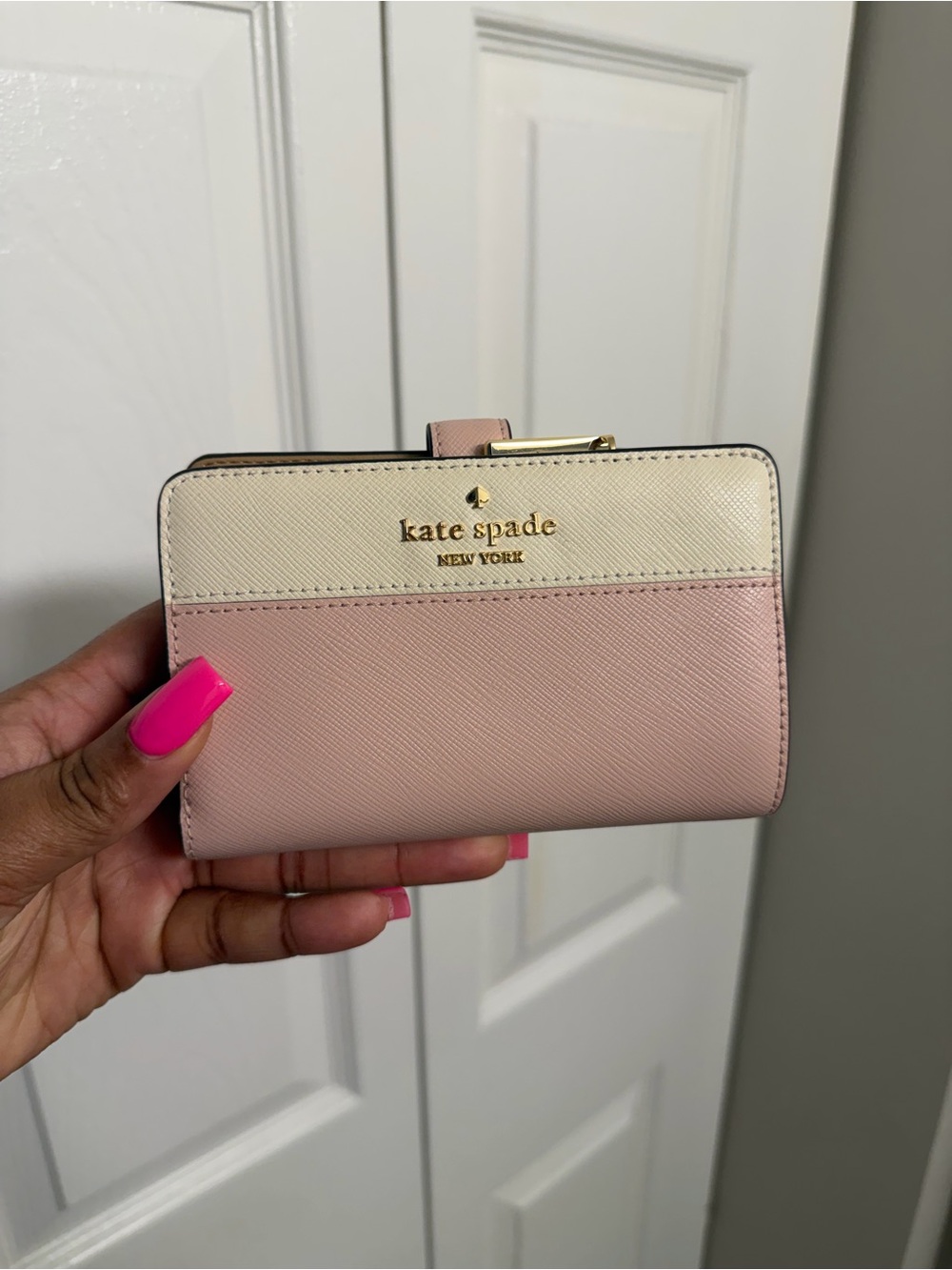kate spade Pink and Cream Saffiano Compact Wallet